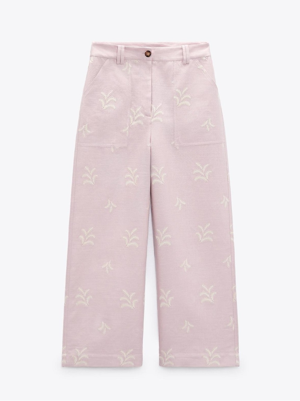 Zara Dusty Pink Embroidered Linen Blend Pants